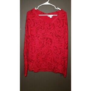 ATHLETA Size Small Long Sleeve Sweatshirt Coaster Luxe Red Floral V-Neck $85